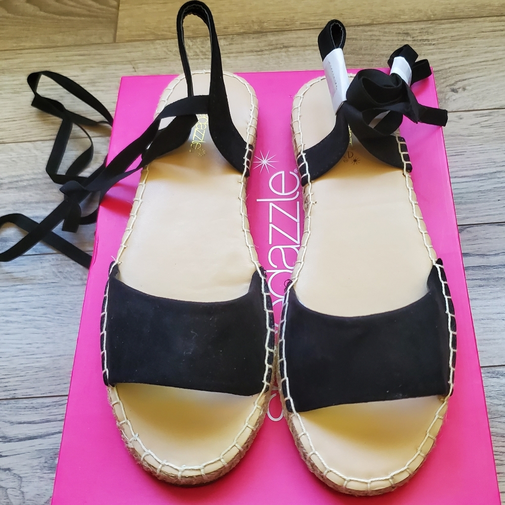 SALE Shoe Dazzle Badra Lace Up Espadrille Black 7.5